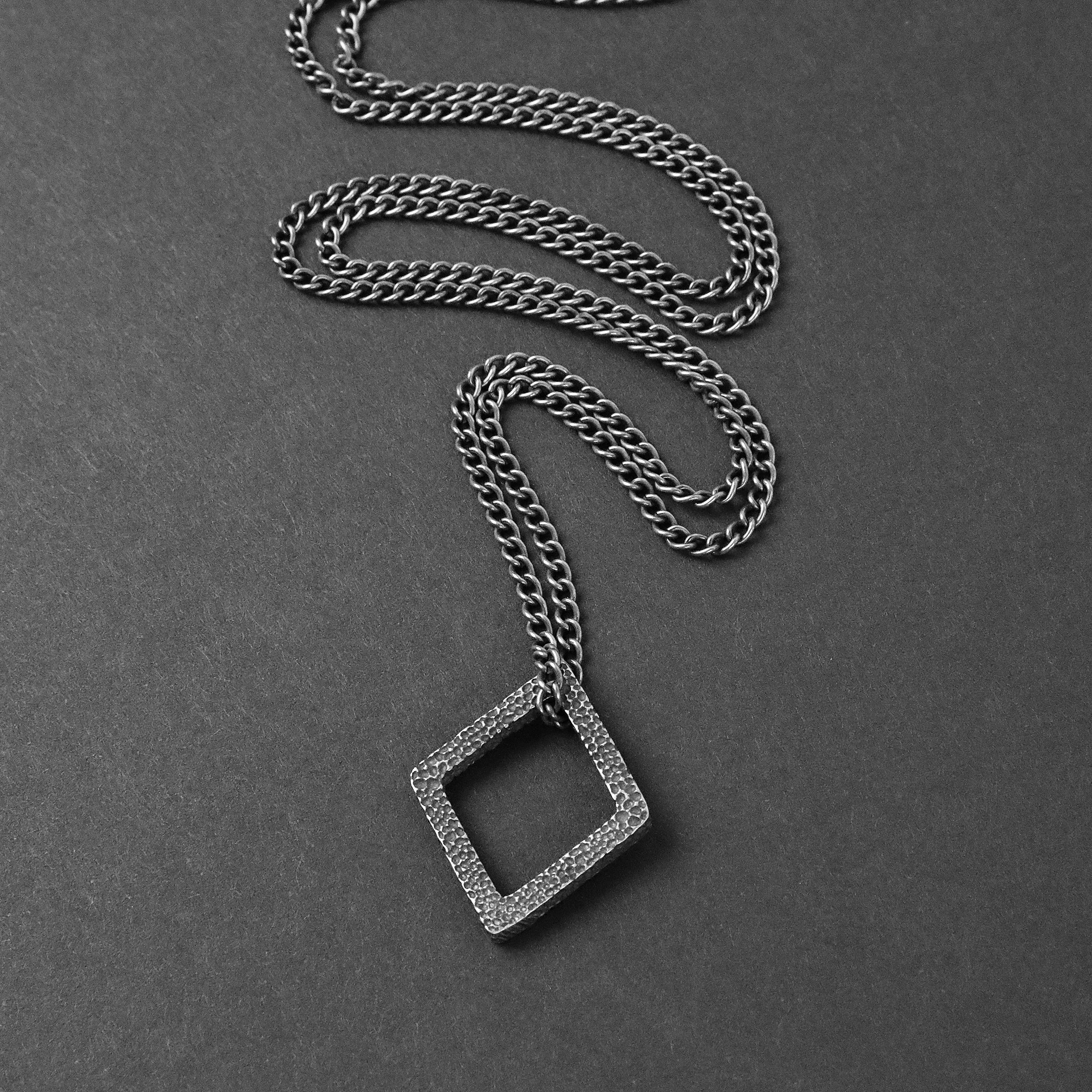 Geo Pendant Necklace - Aged Silver