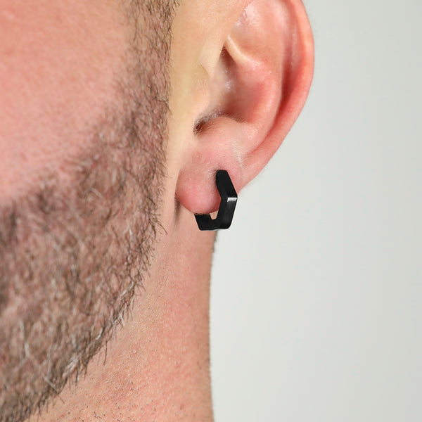 Hex Hoop Earring - Black