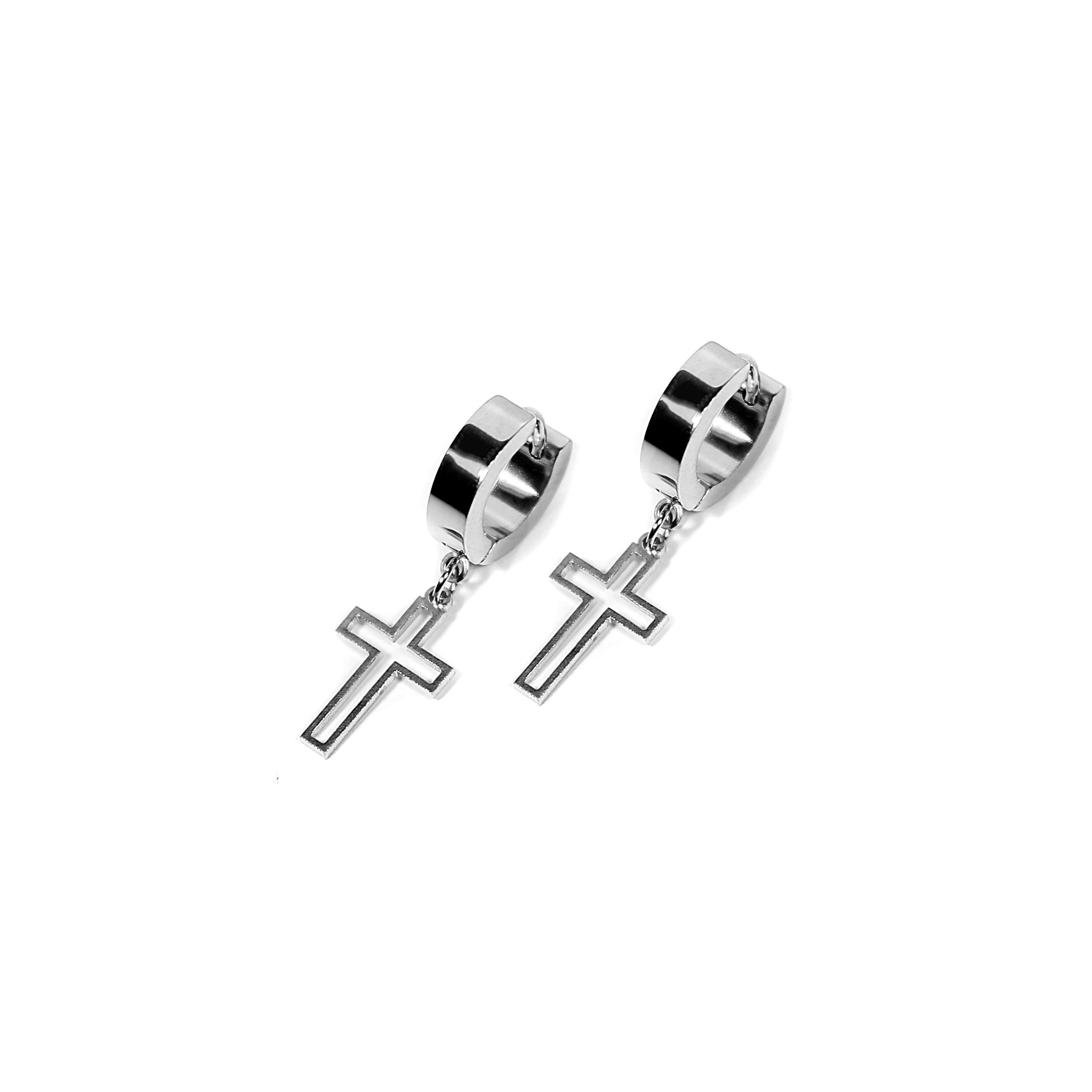 Cross Outline Earring - Silver