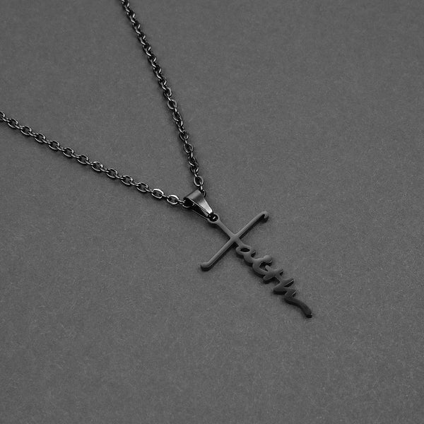 Faith Cross Necklace - Black