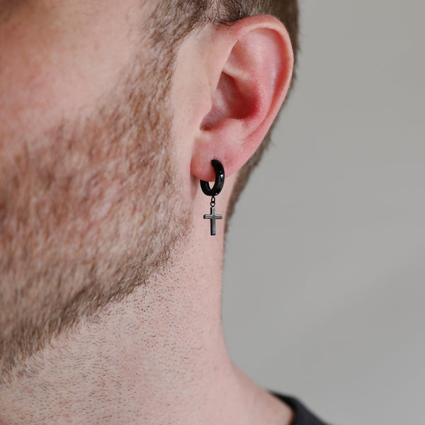 Modern Cross Earring - Black