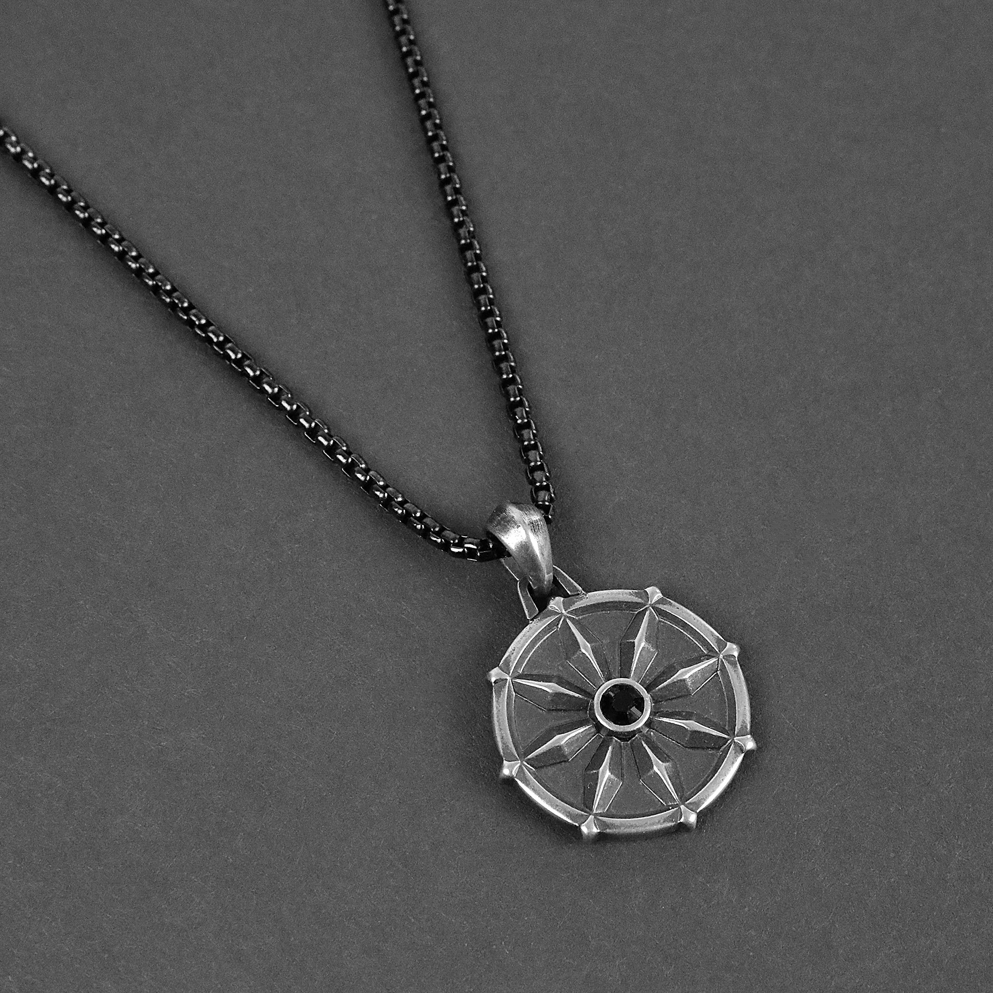 Dharma Wheel Necklace - Antique Silver x Black