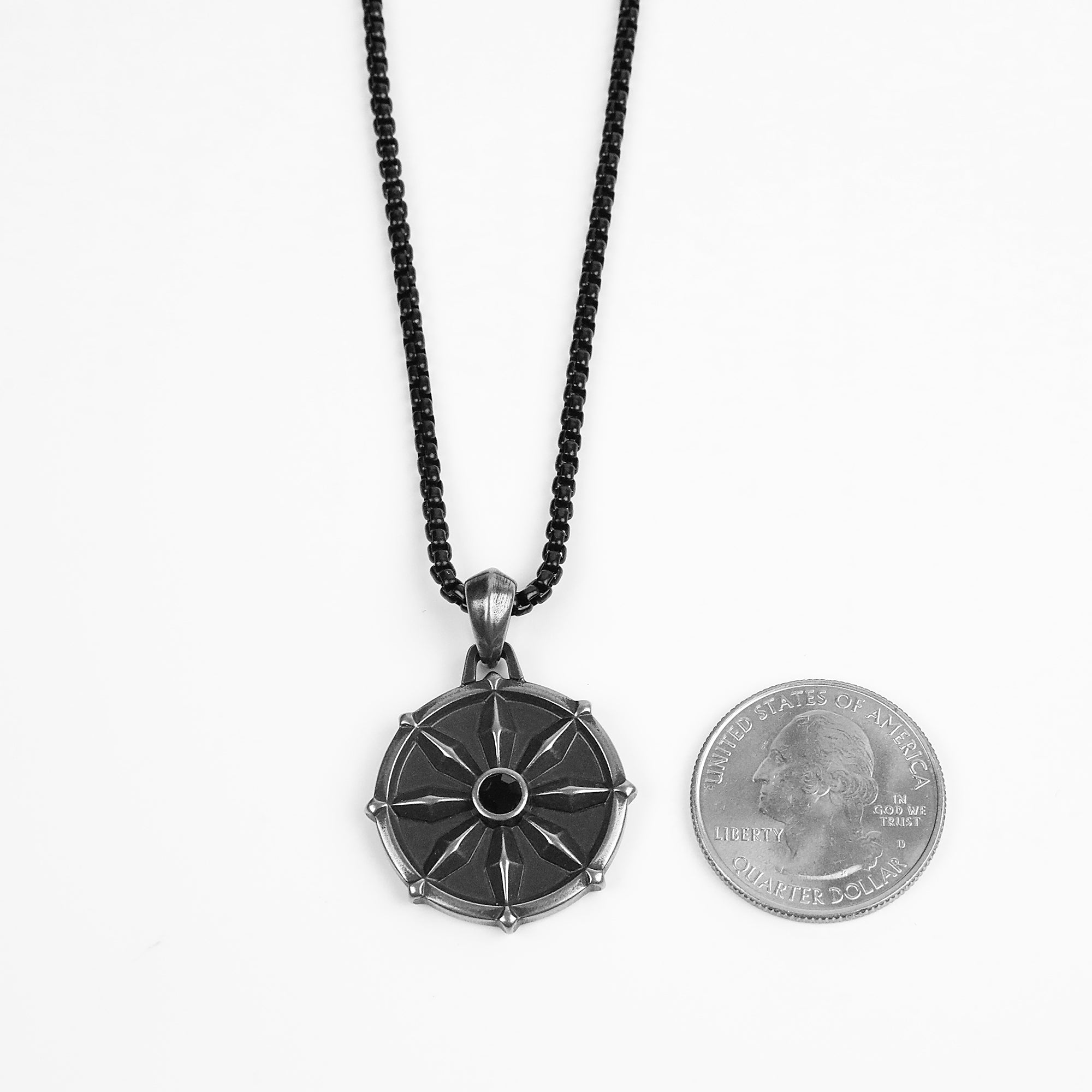 Dharma Wheel Necklace - Antique Silver x Black