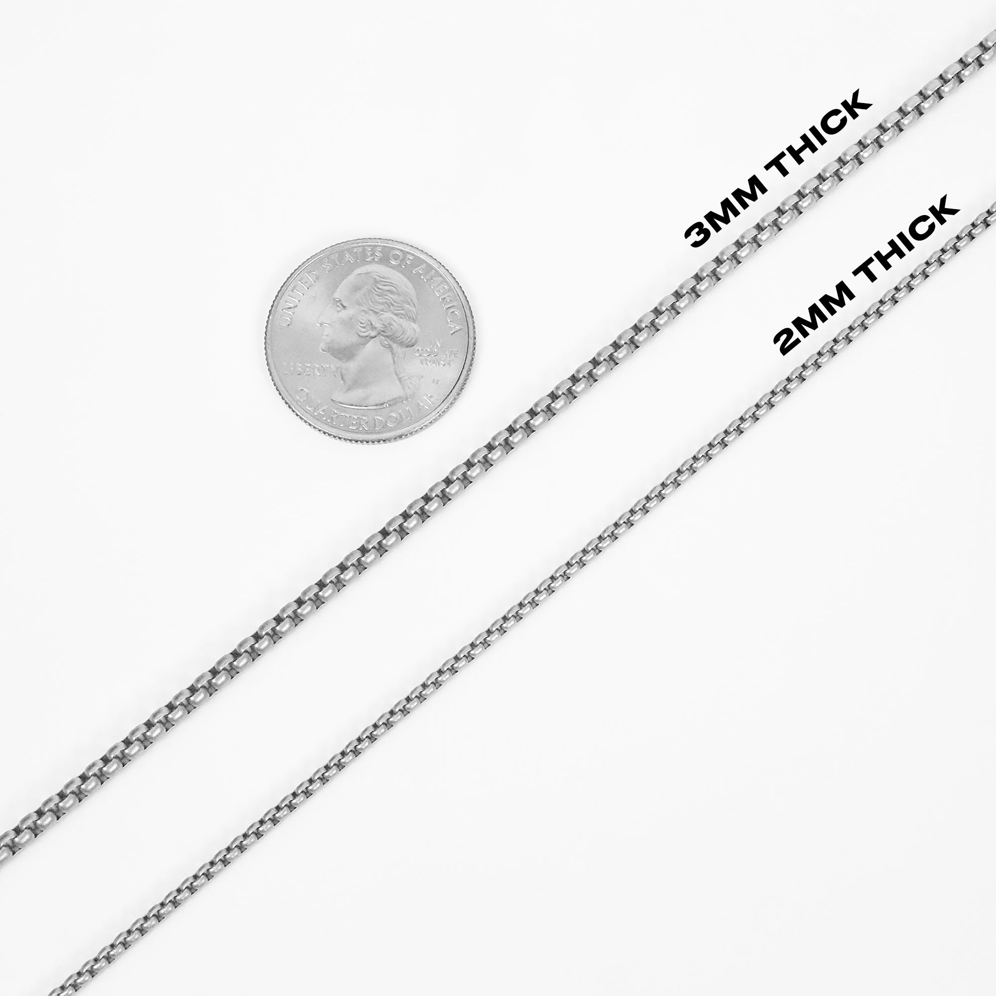 Box Chain Necklace - Matte Silver 2mm, 3mm