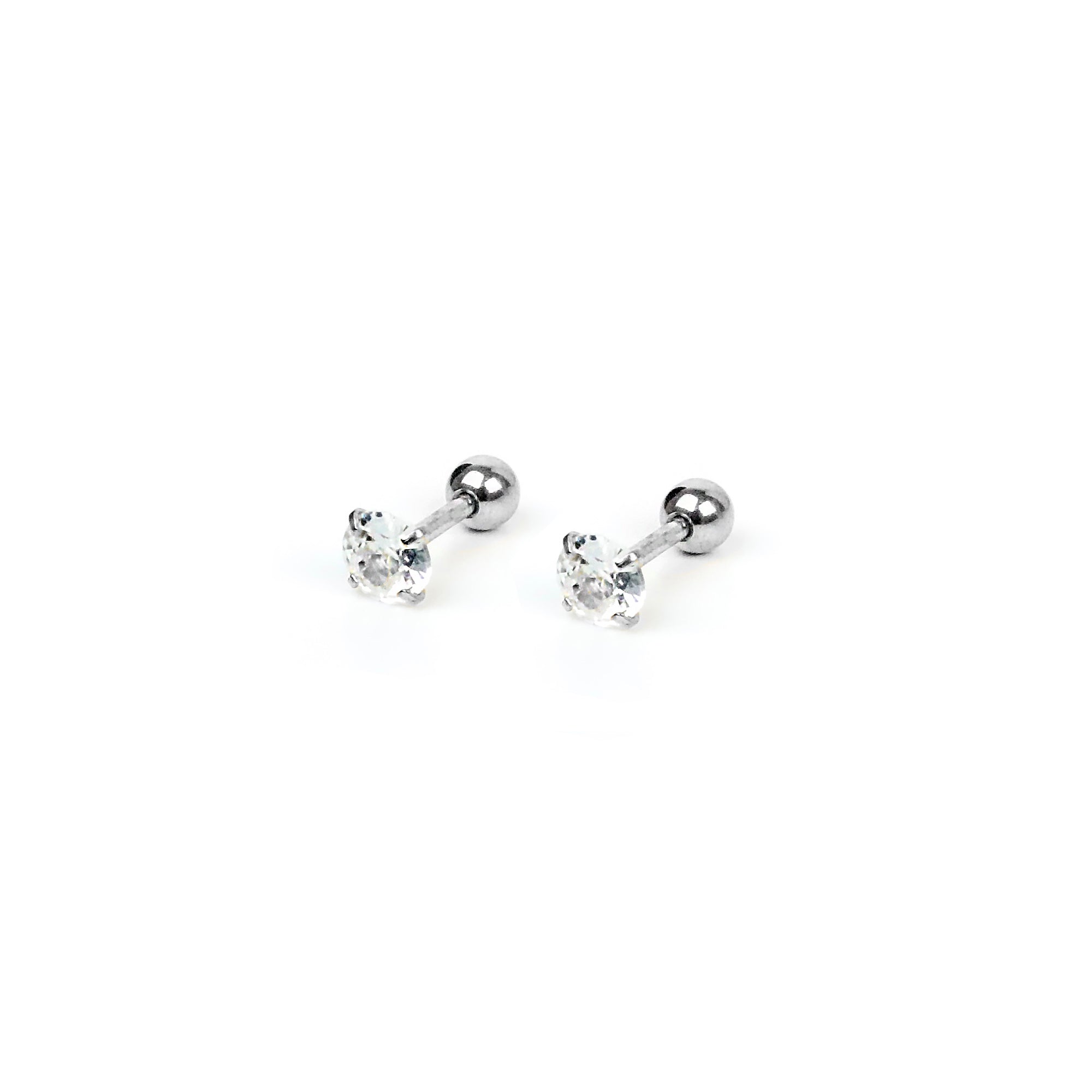 Round CZ Stud Earring - Silver 5mm