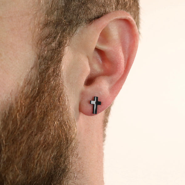 Cross Stud Earring - Black