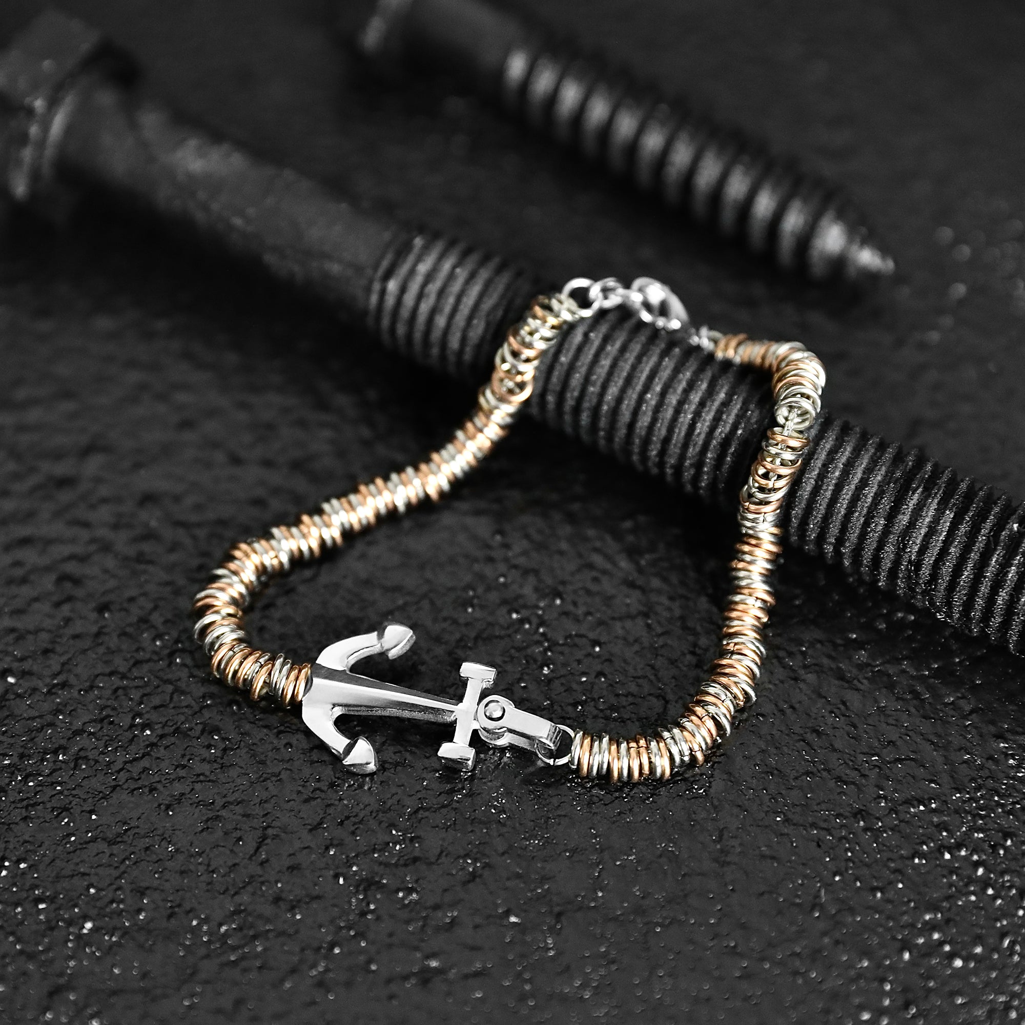 Anchor Disc Bracelet - Silver x Copper 5mm