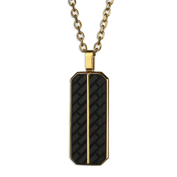 Tread Carbon Fiber Tag Necklace - Gold x Black