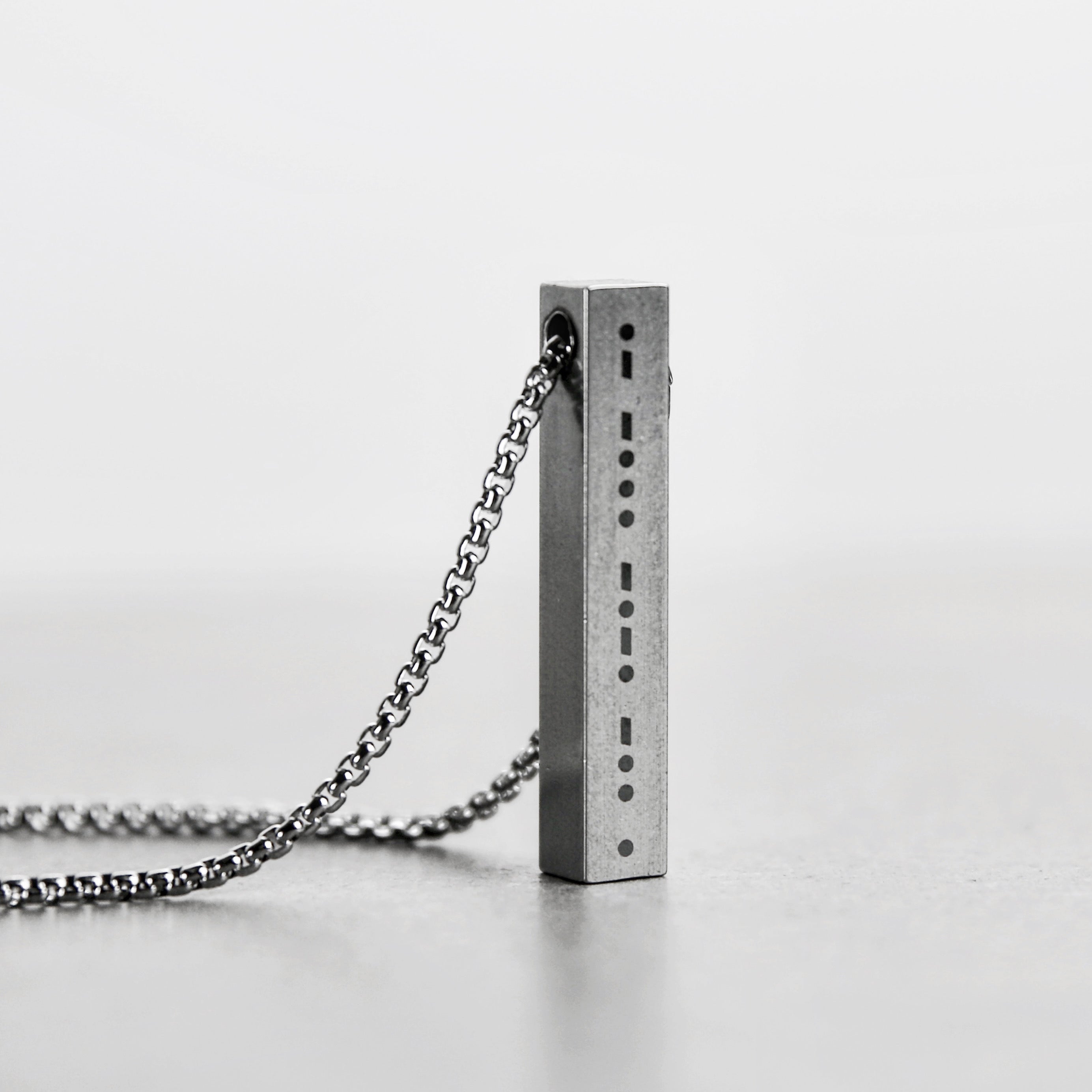 Morse Code Bar Necklace - Brushed Steel 6mm