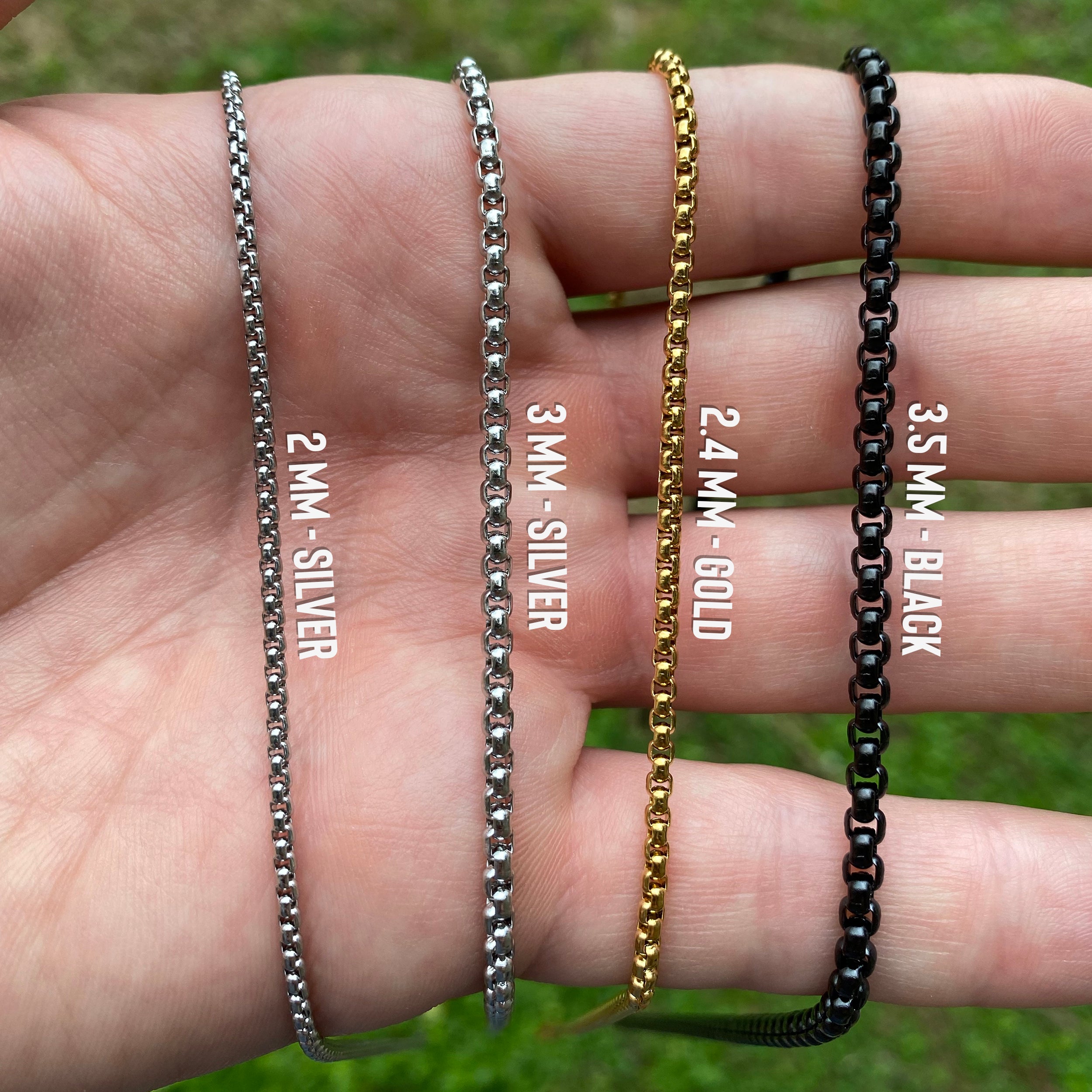 Box Chain Necklace - Silver 2mm, 3mm