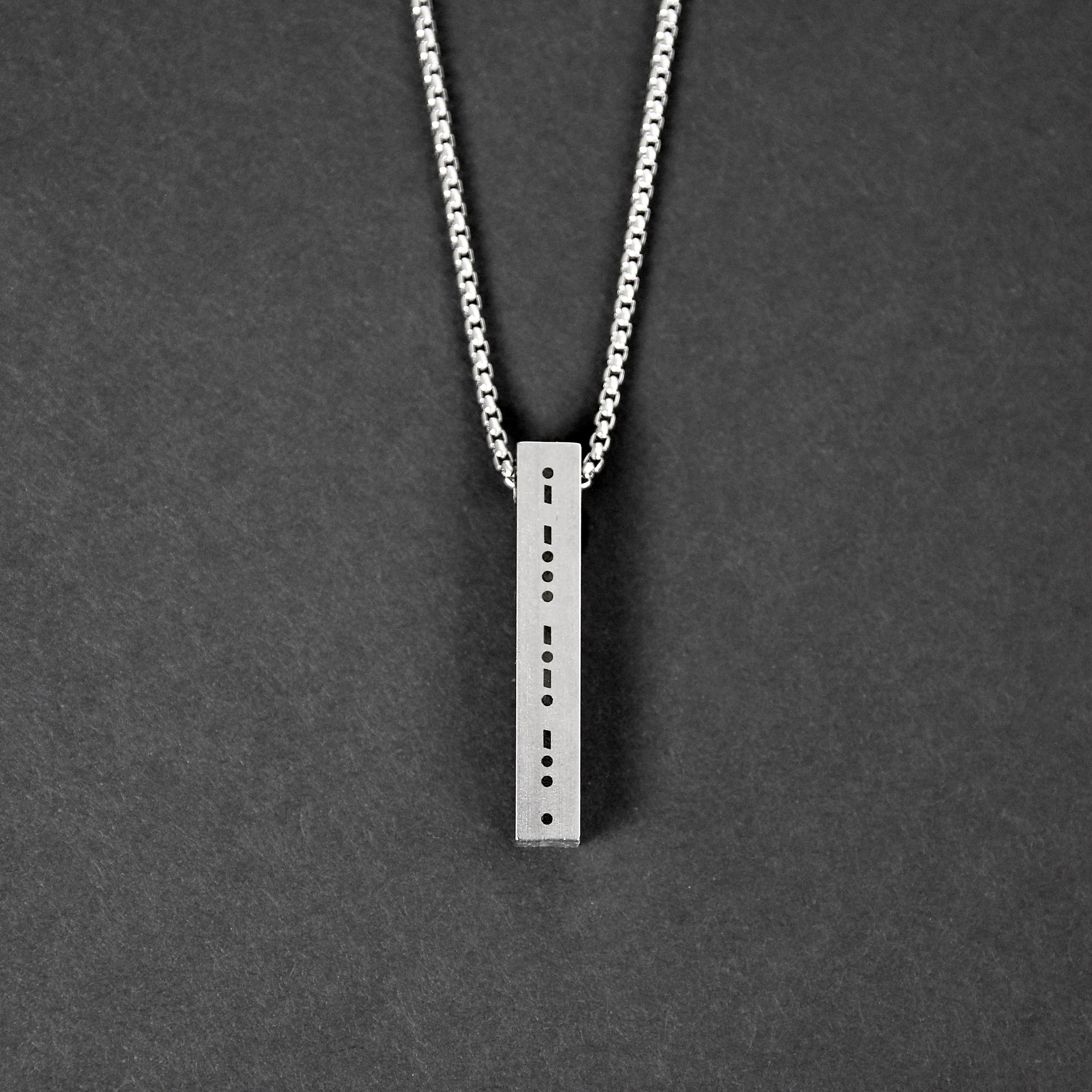 Morse Code Bar Necklace - Brushed Steel 6mm