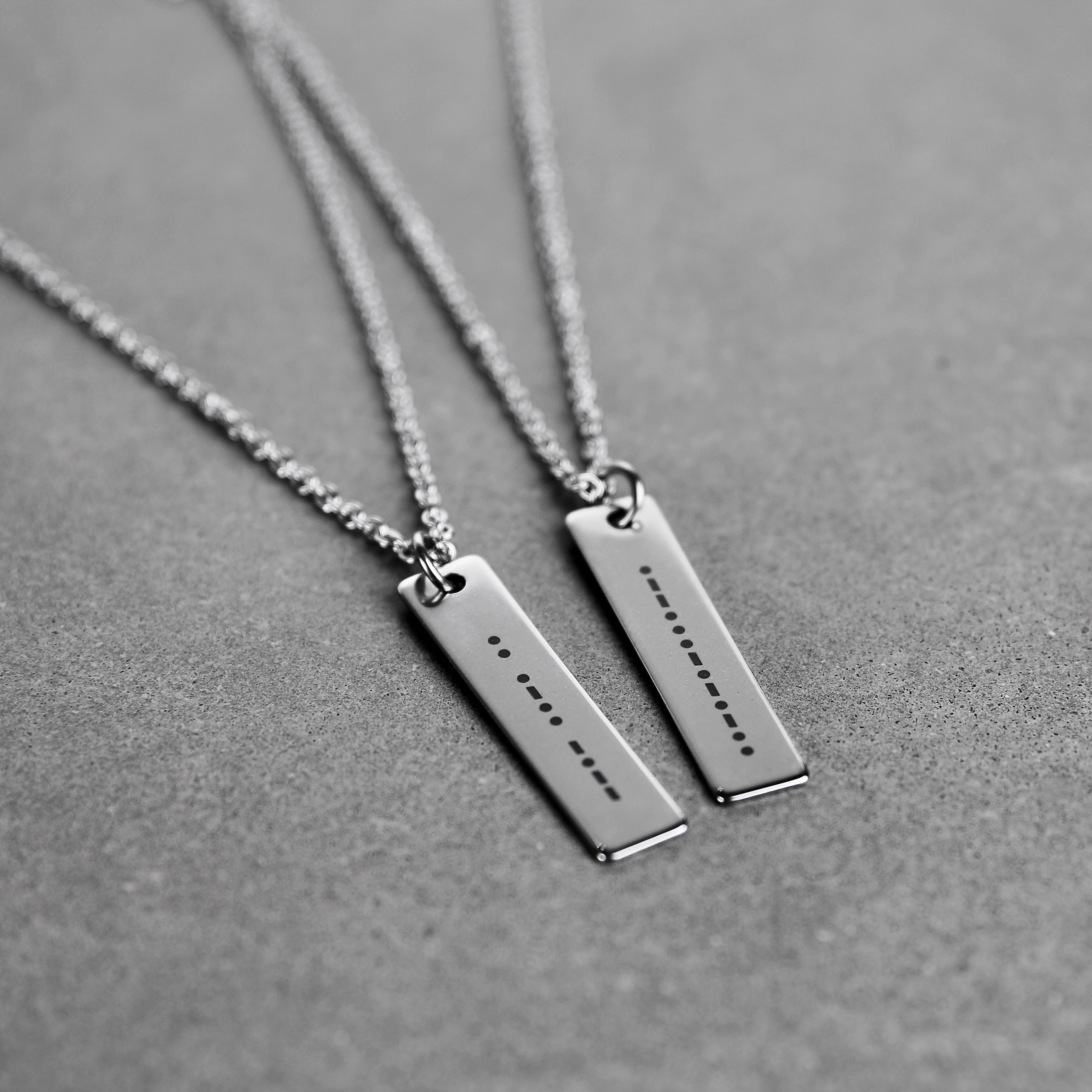 Morse Code Flat Bar Necklace - Silver
