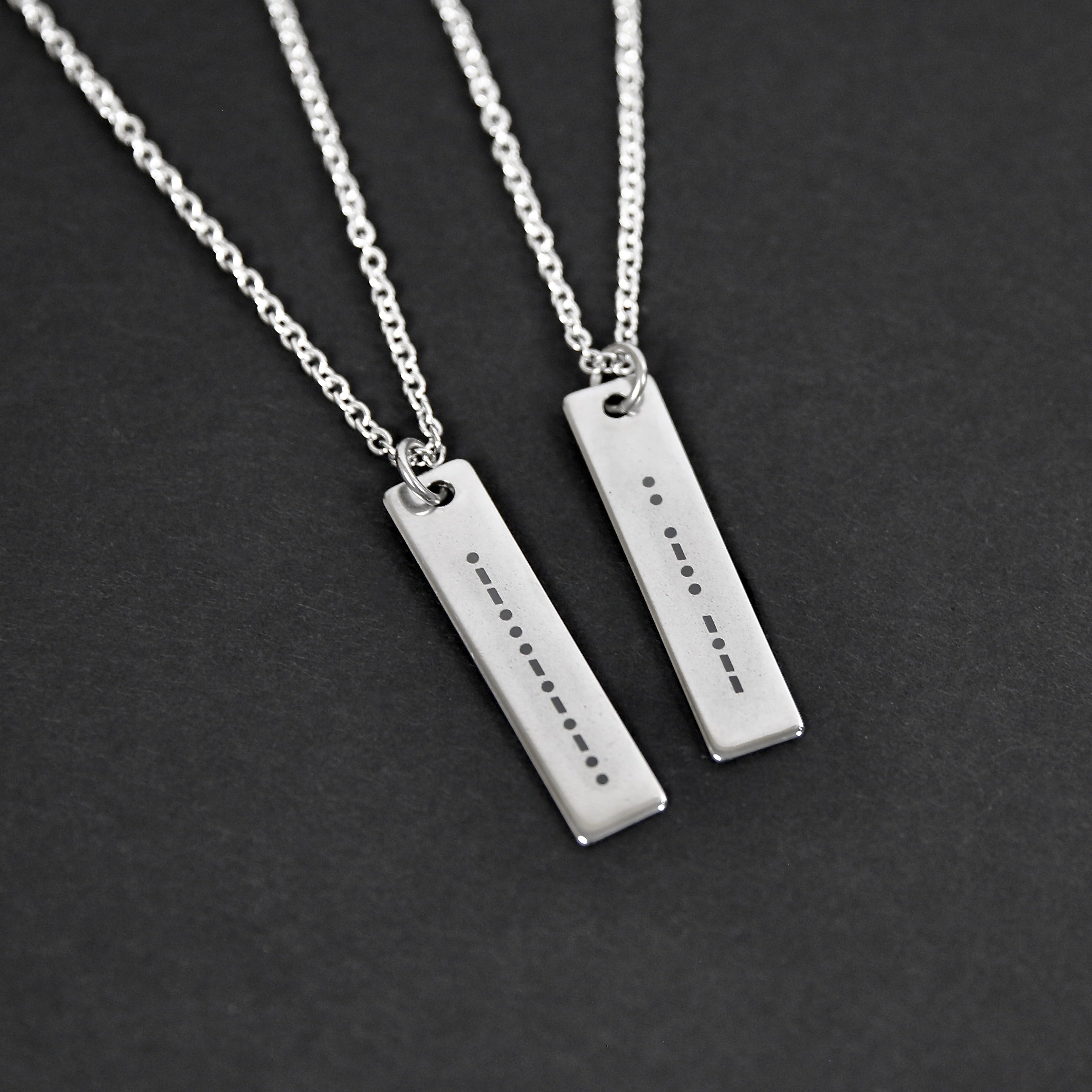 Morse Code Flat Bar Necklace - Silver