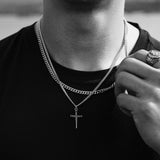 Minimal Nail Cross Necklace - Silver