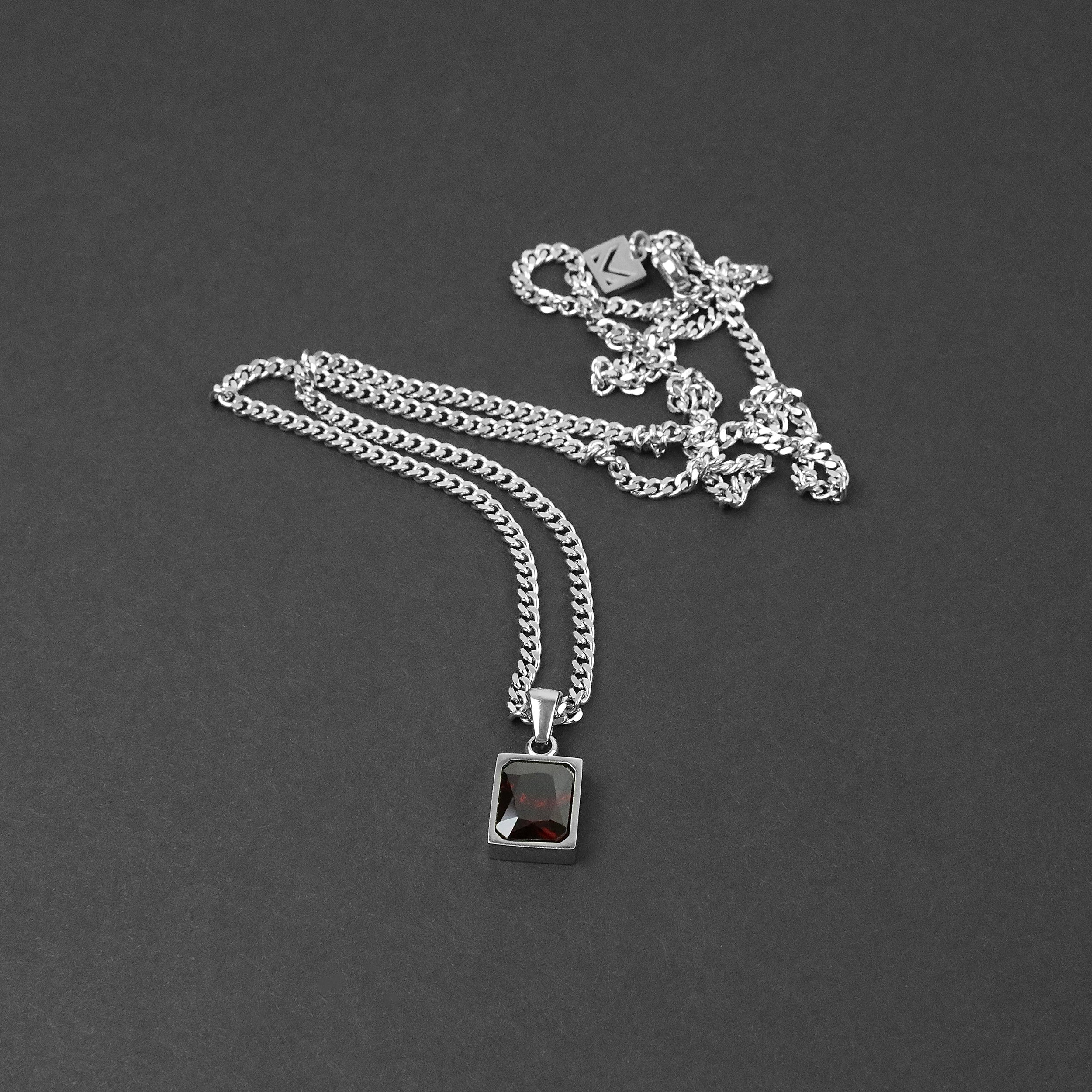 Envy Necklace - Silver x Red