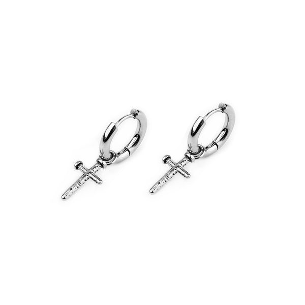 Nail Cross Earring - Silver