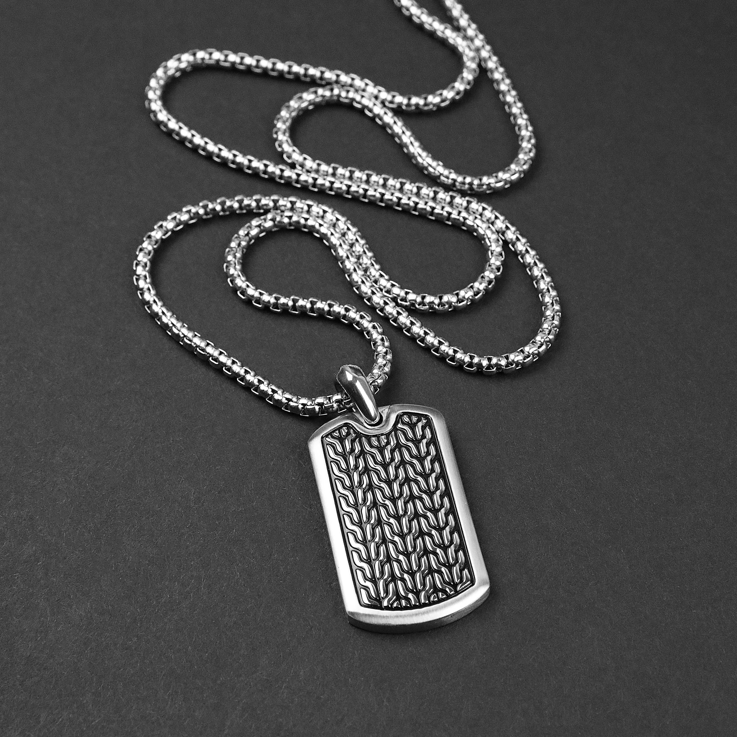 Wheat Tag Necklace - Silver x Black