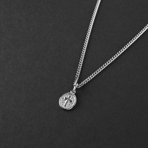Minimal Cross Amulet Necklace - Silver