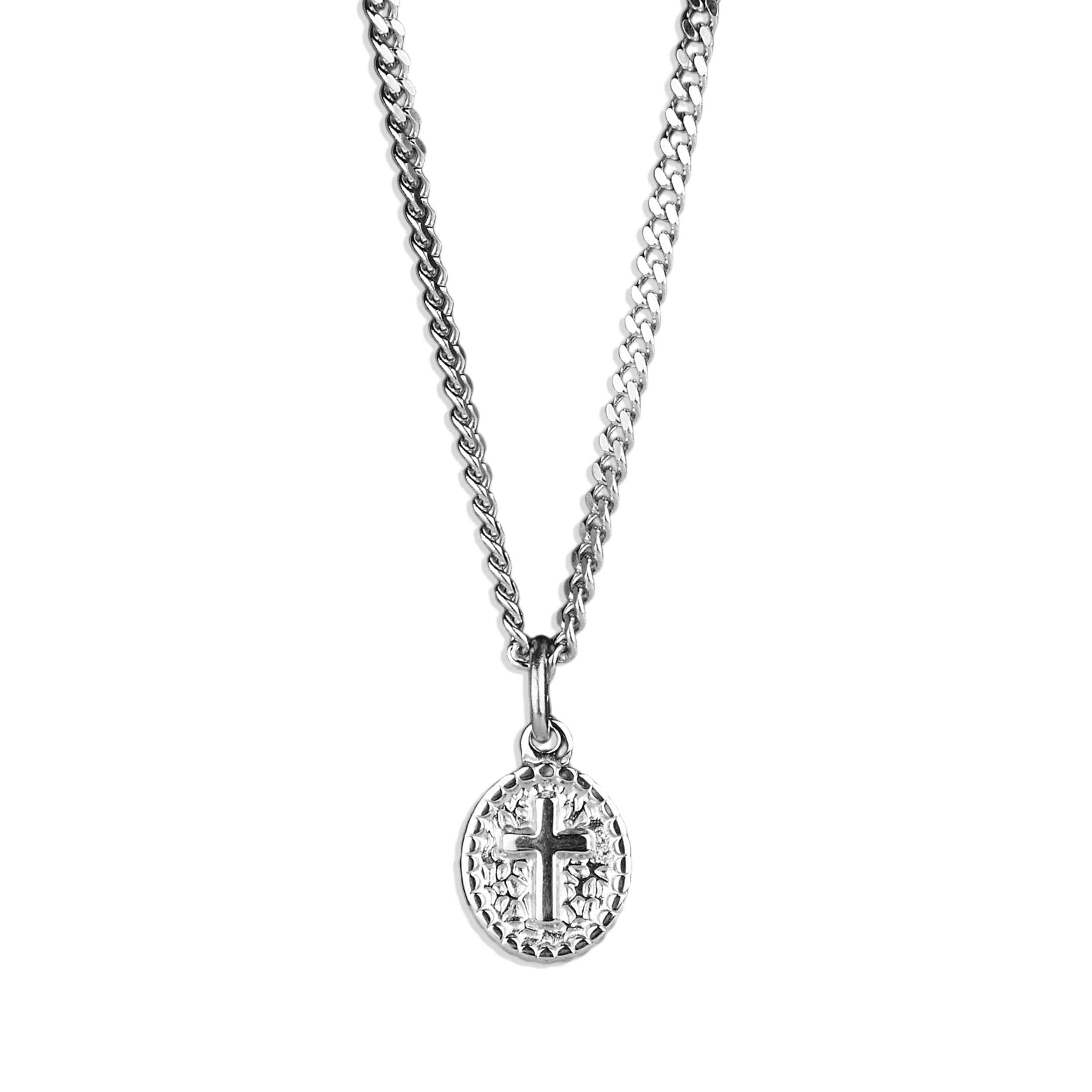 Minimal Cross Amulet Necklace - Silver