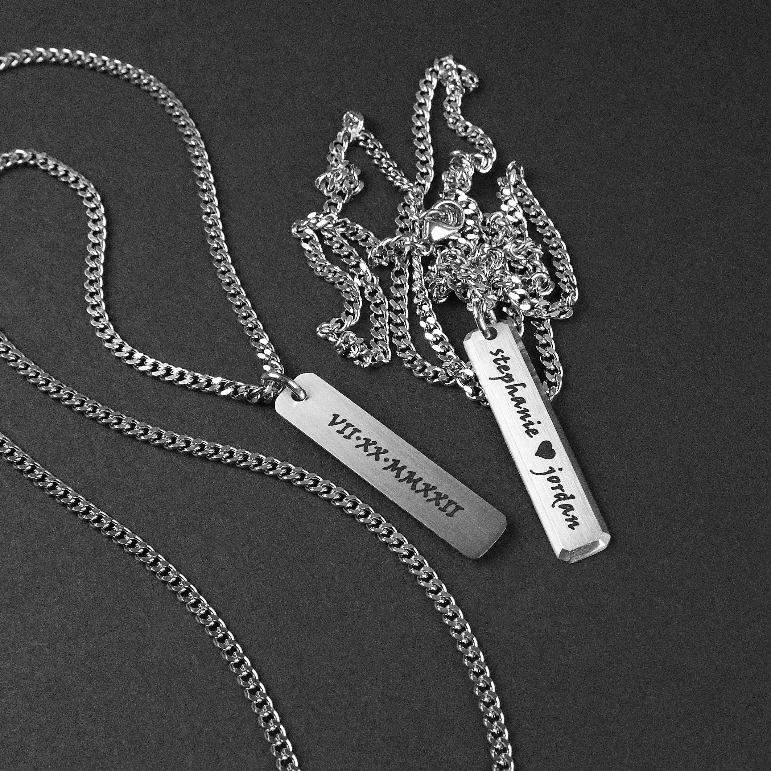 Beveled Bar Necklace - Silver