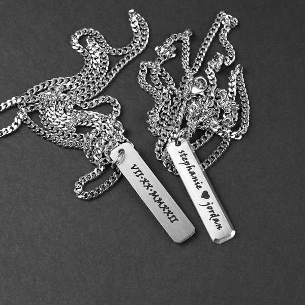 Beveled Bar Necklace - Silver