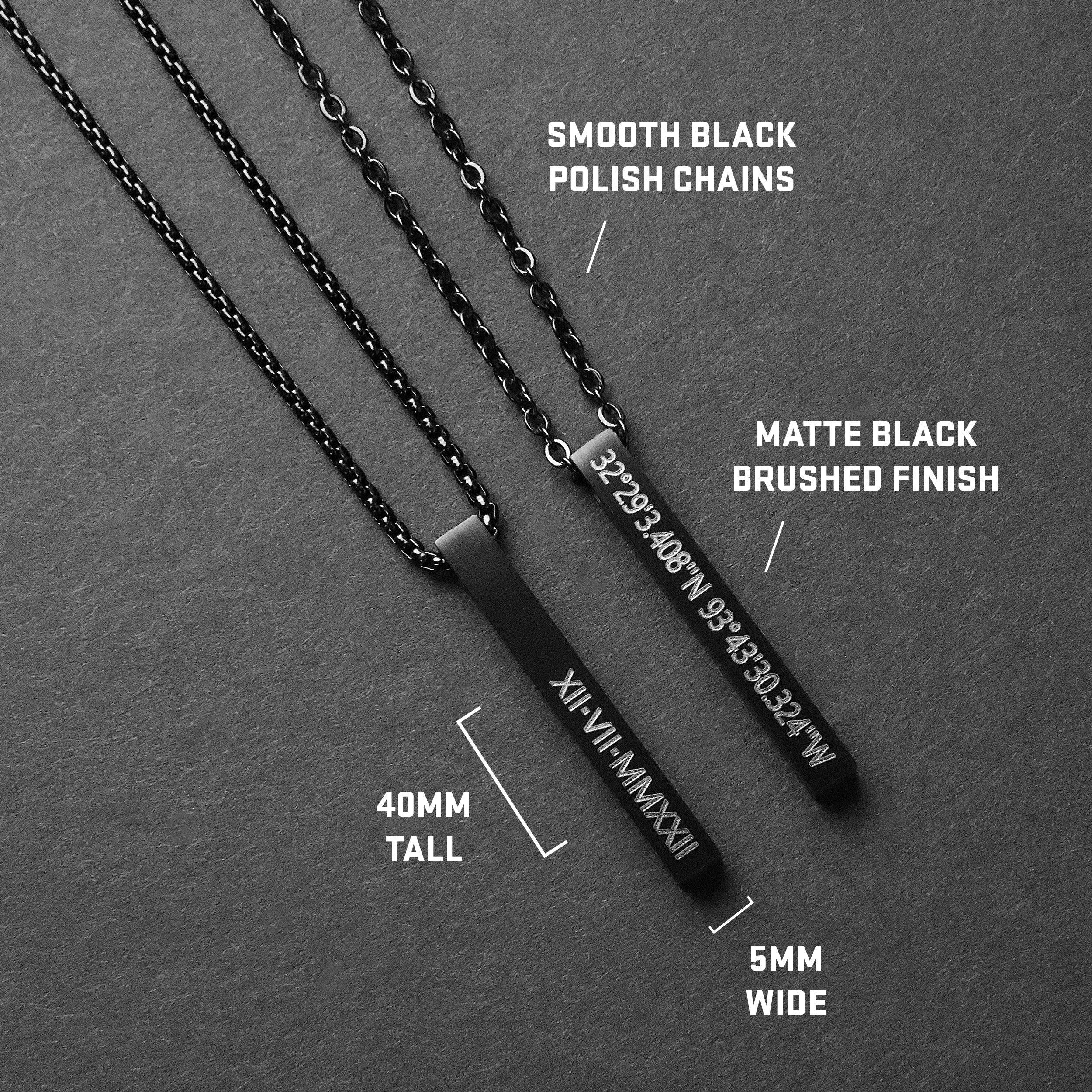 Bar Pendant Necklace - Matte Black 5mm