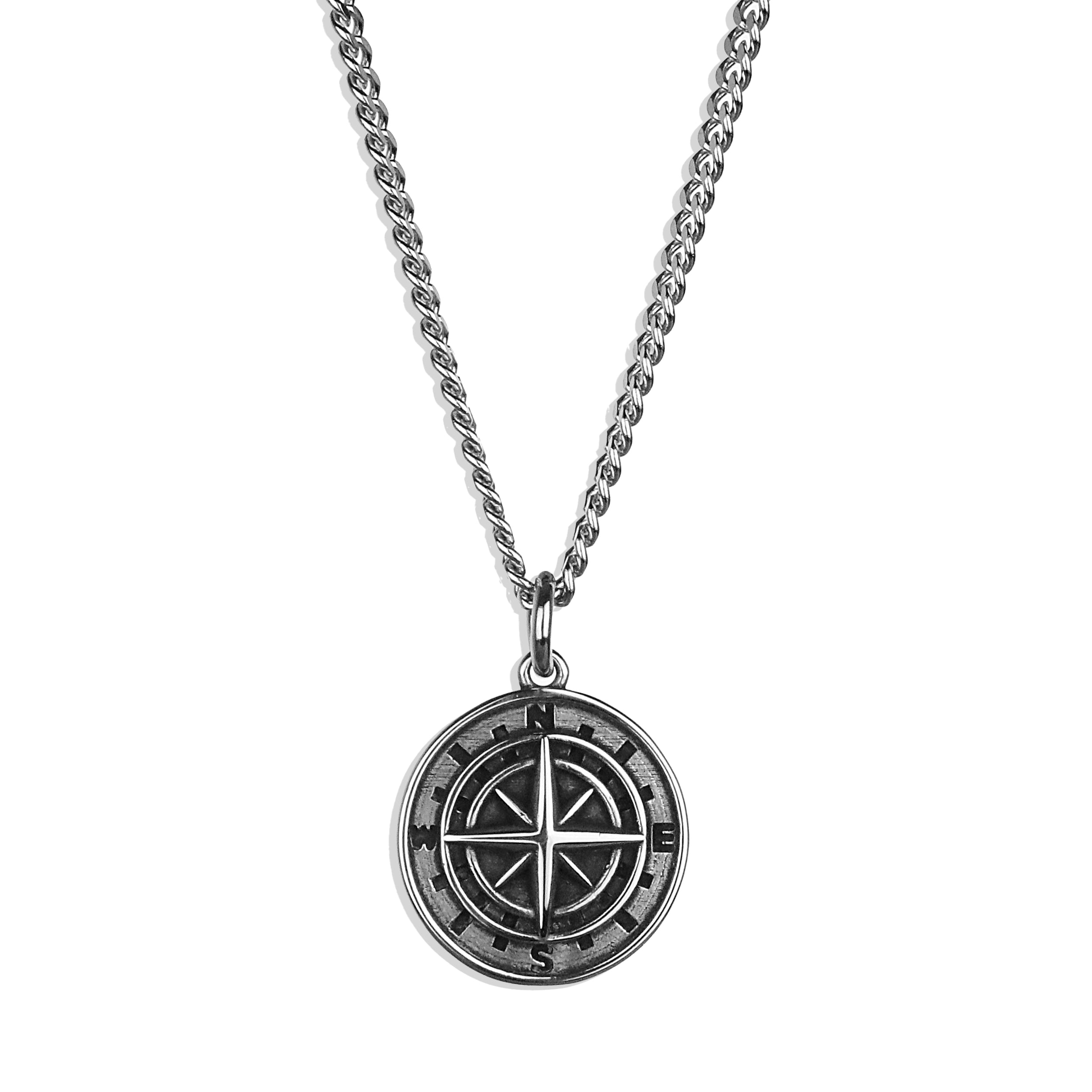 Sliver Compass Logo Lock Necklace