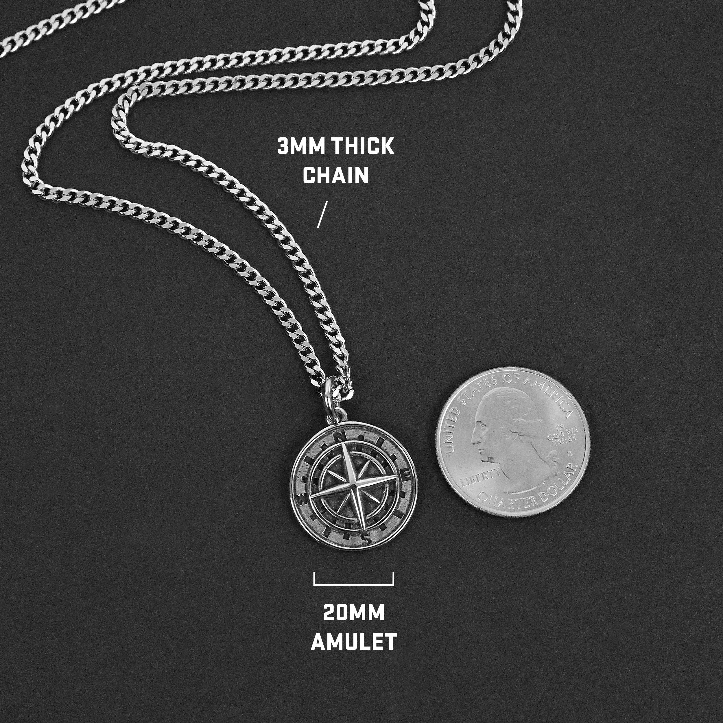 Compass Amulet Necklace - Silver