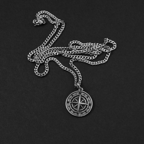 Compass Amulet Necklace - Silver