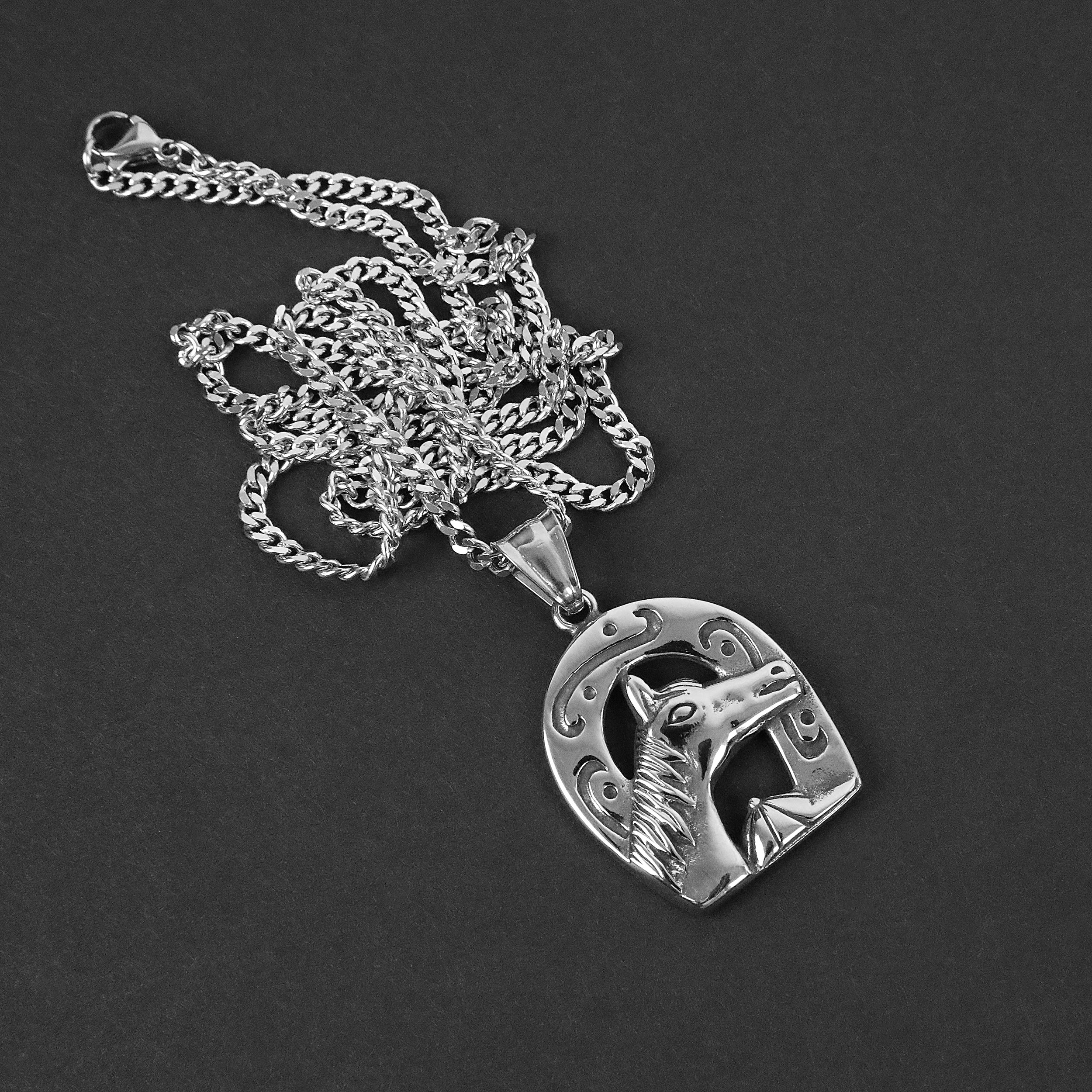 Lucky Stallion Amulet Necklace - Silver