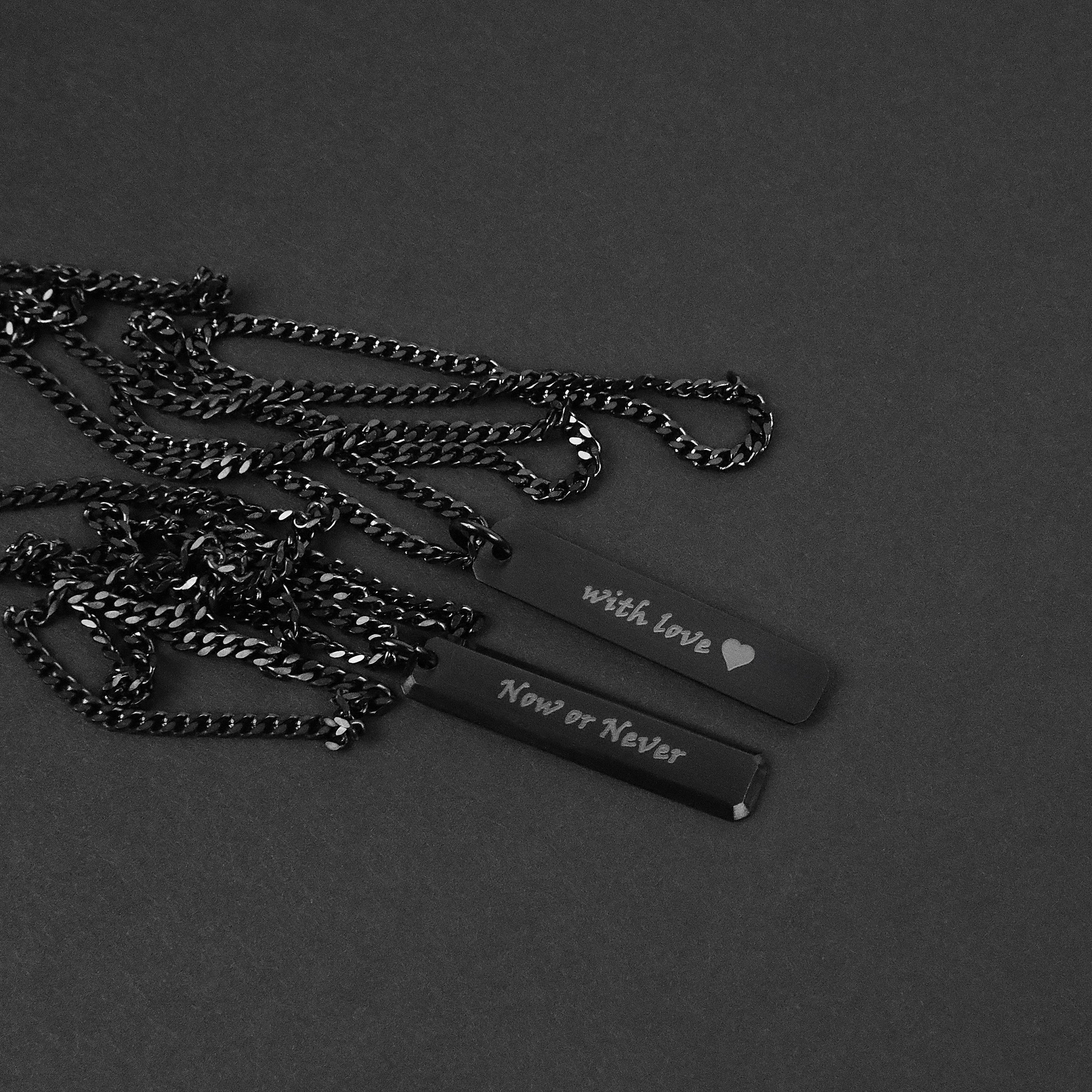 Beveled Bar Necklace - Black