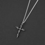 Barbed Wire Cross Necklace - Silver