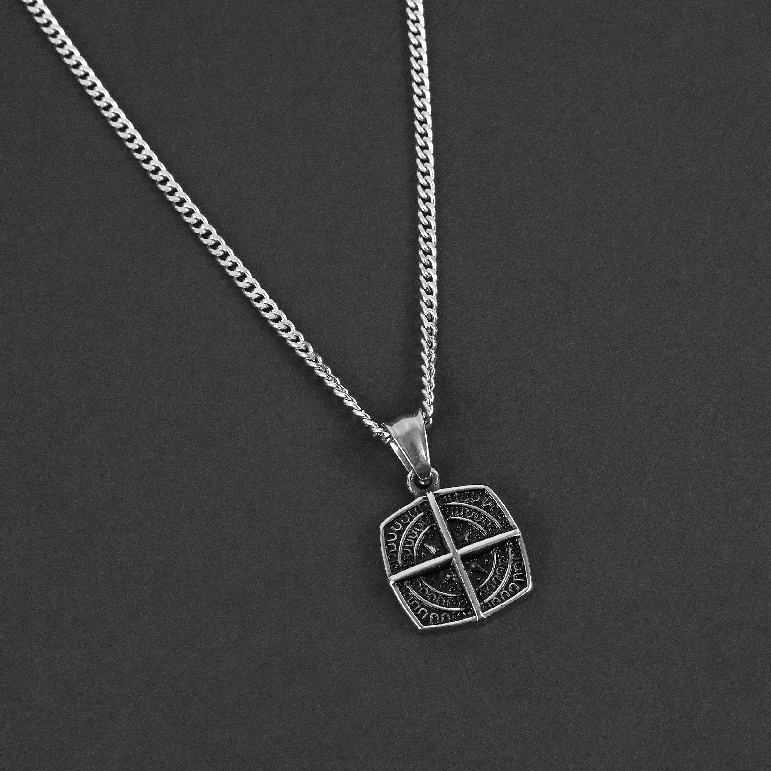 Path Compass Necklace - Silver x Black