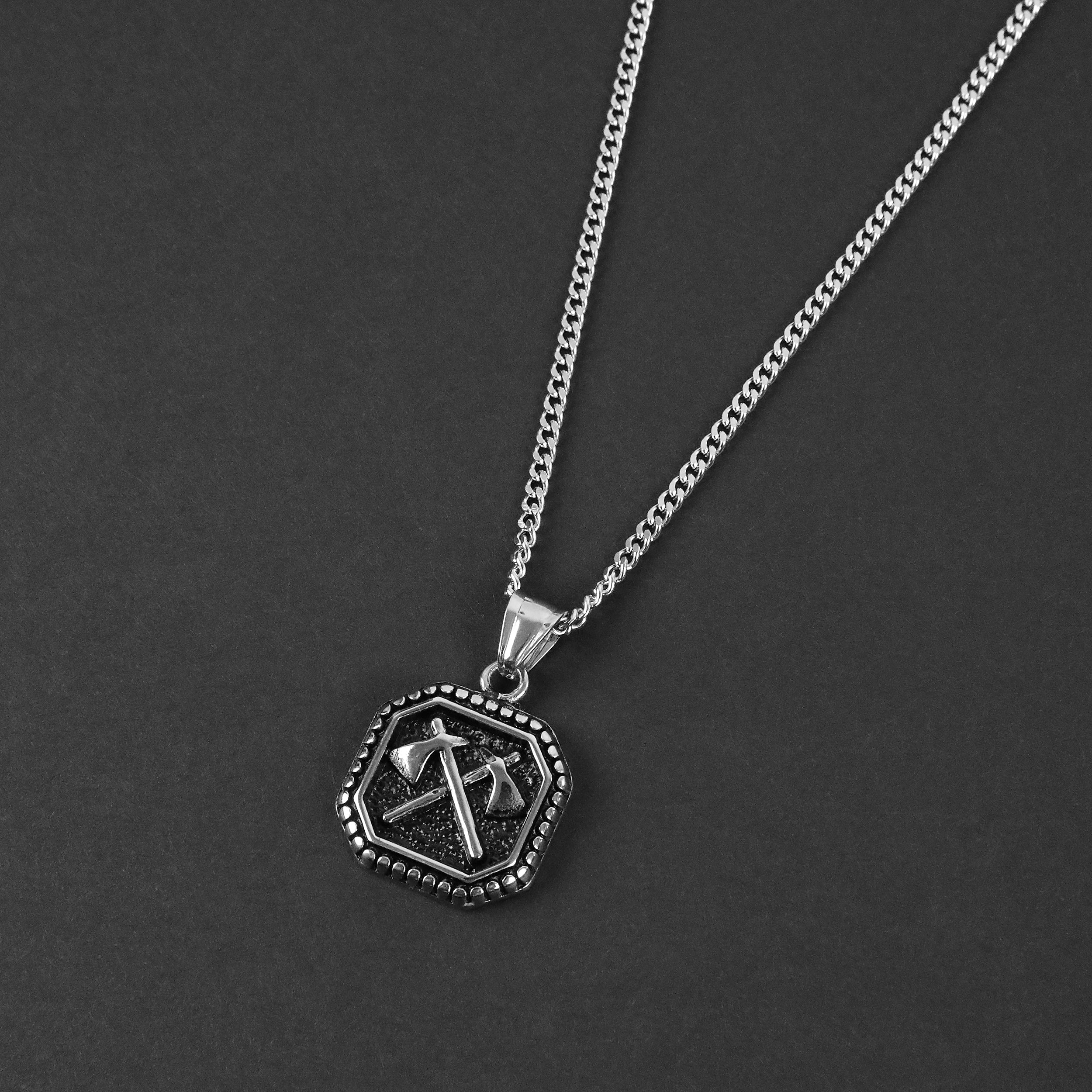 Crossed Axes Necklace - Silver x Black