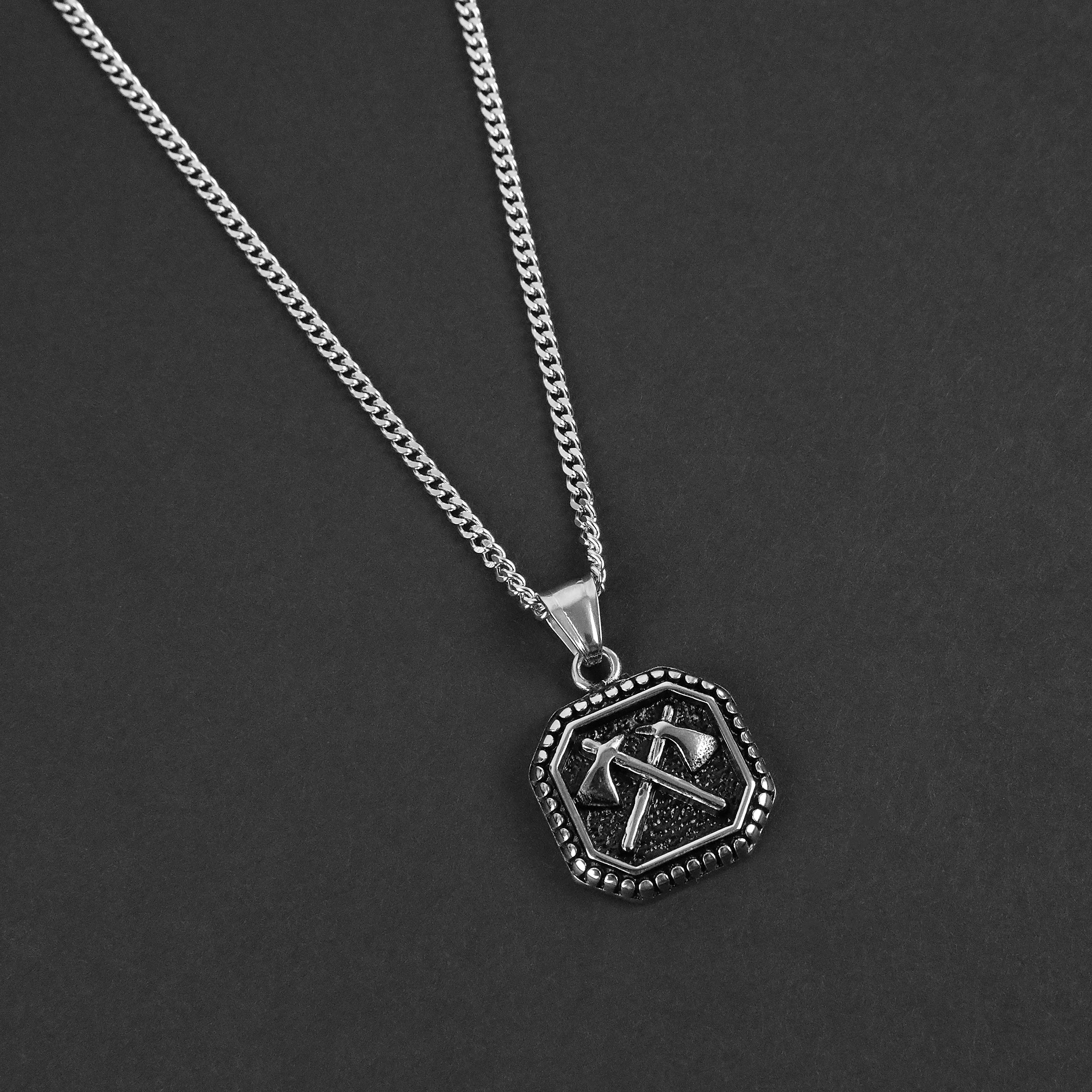 Crossed Axes Necklace - Silver x Black