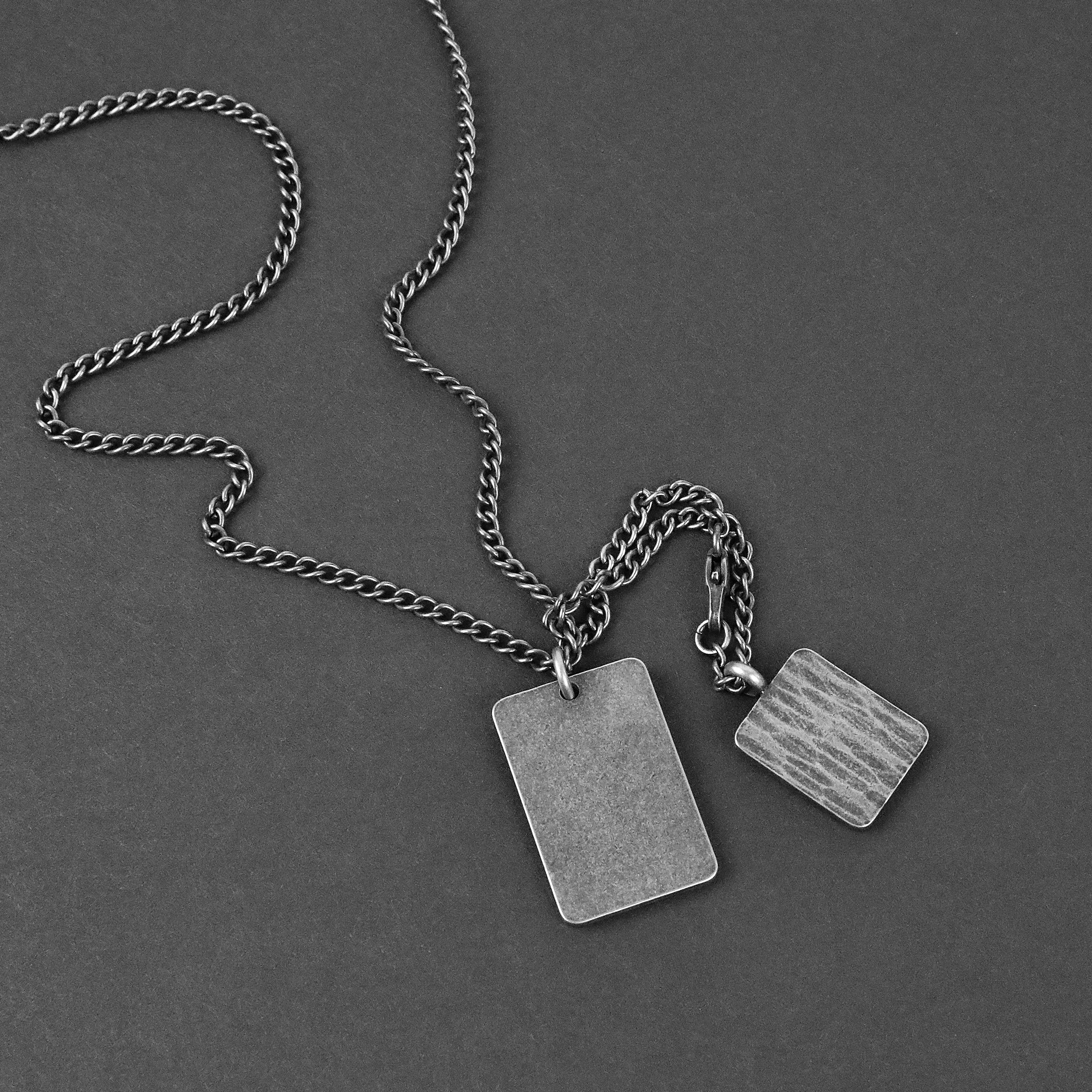 Duo Tag Necklace - Aged Silver