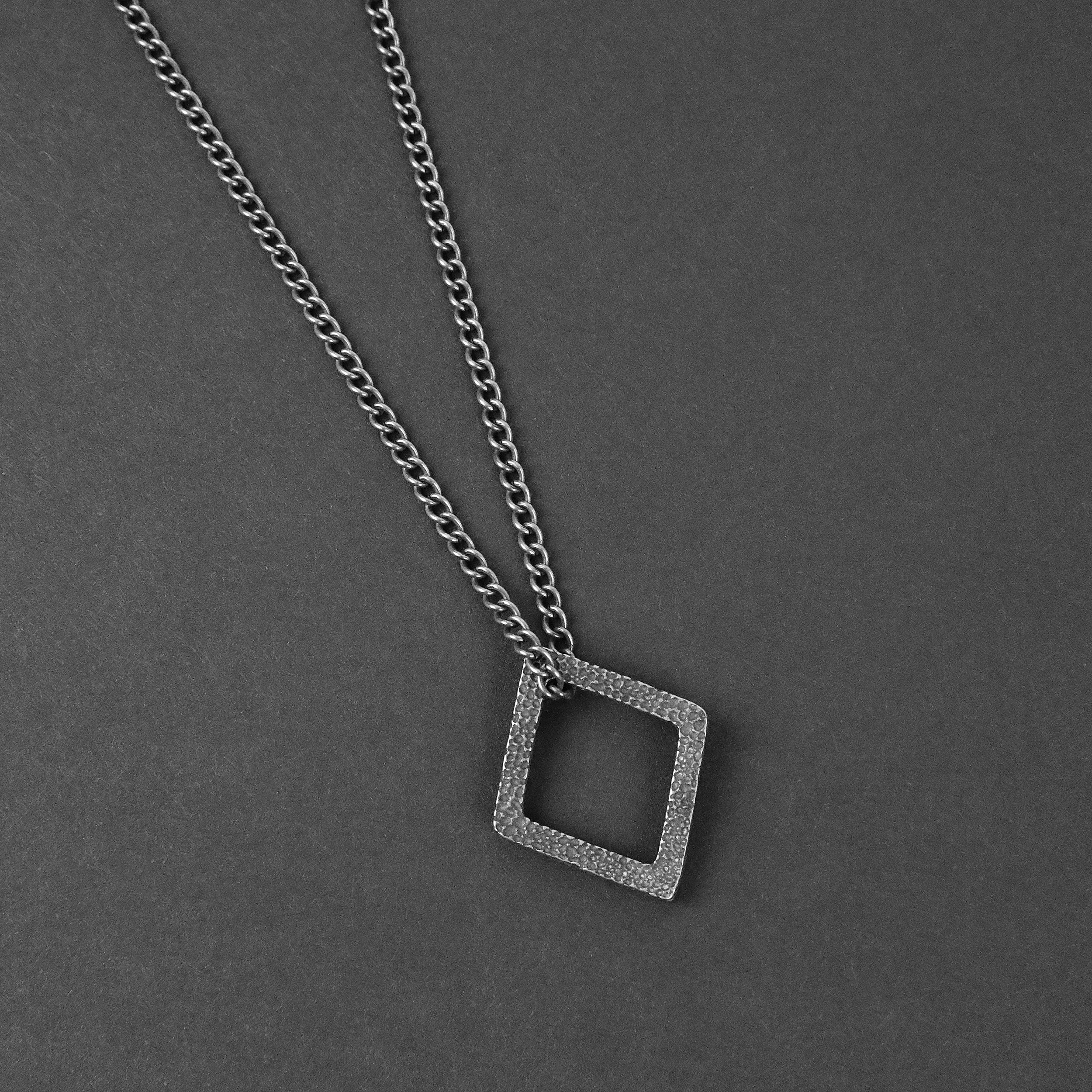 Geo Pendant Necklace - Aged Silver