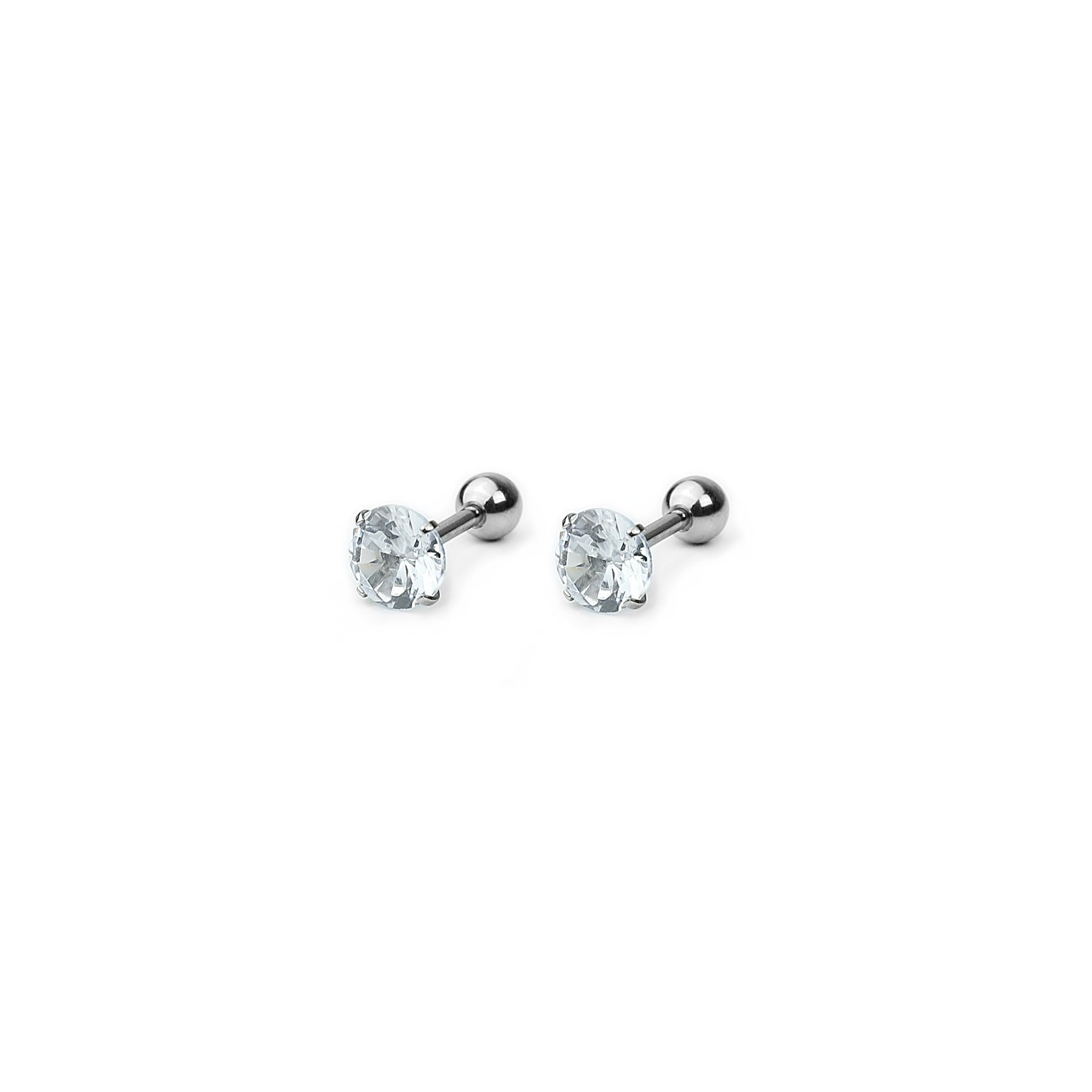Round CZ Stud Earring - Silver 6mm