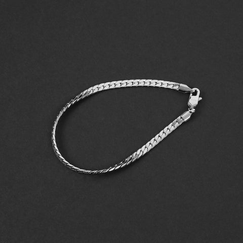 Flat Cuban Chain Bracelet - Silver 4mm