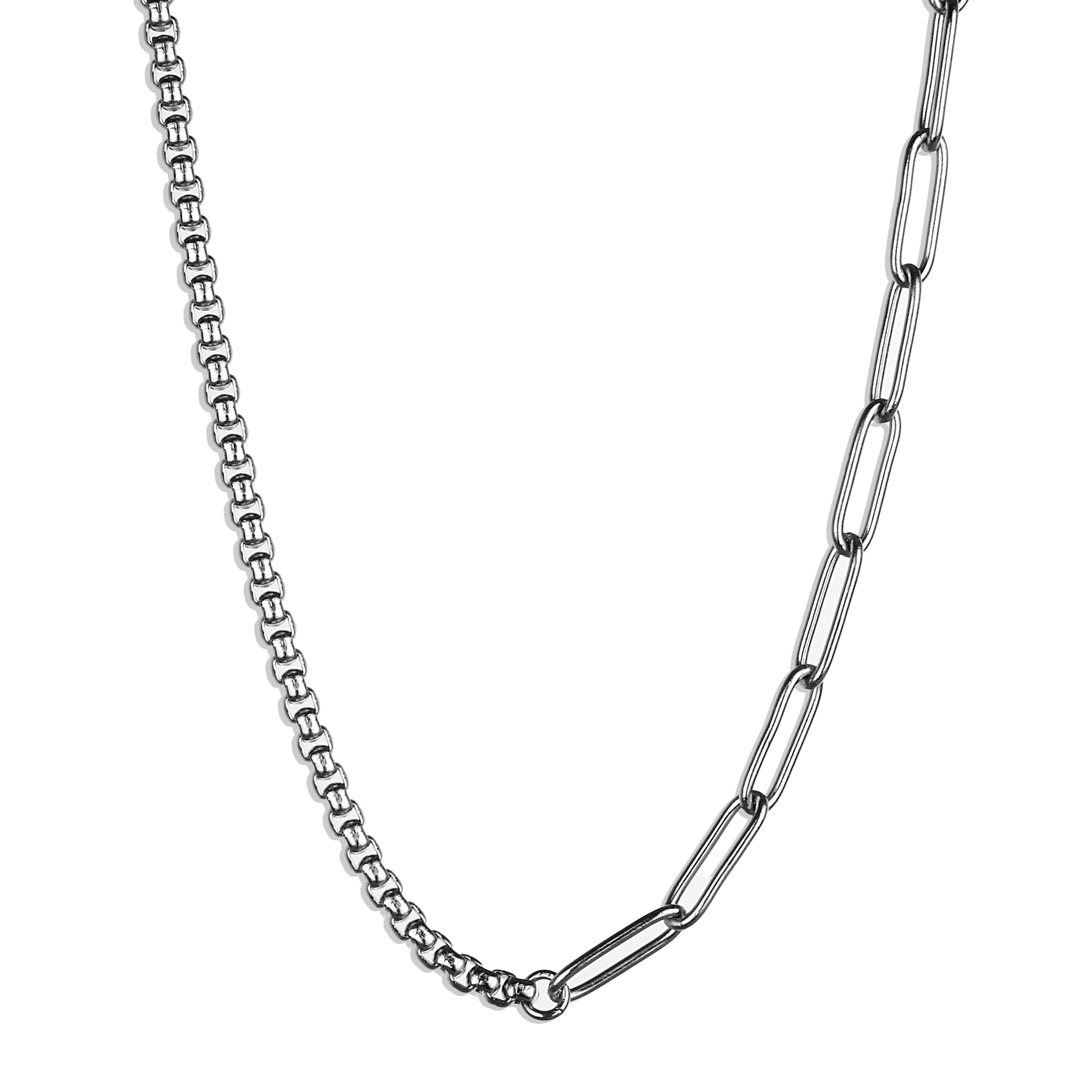 Clip-Box Hybrid Chain Necklace - Silver 4mm