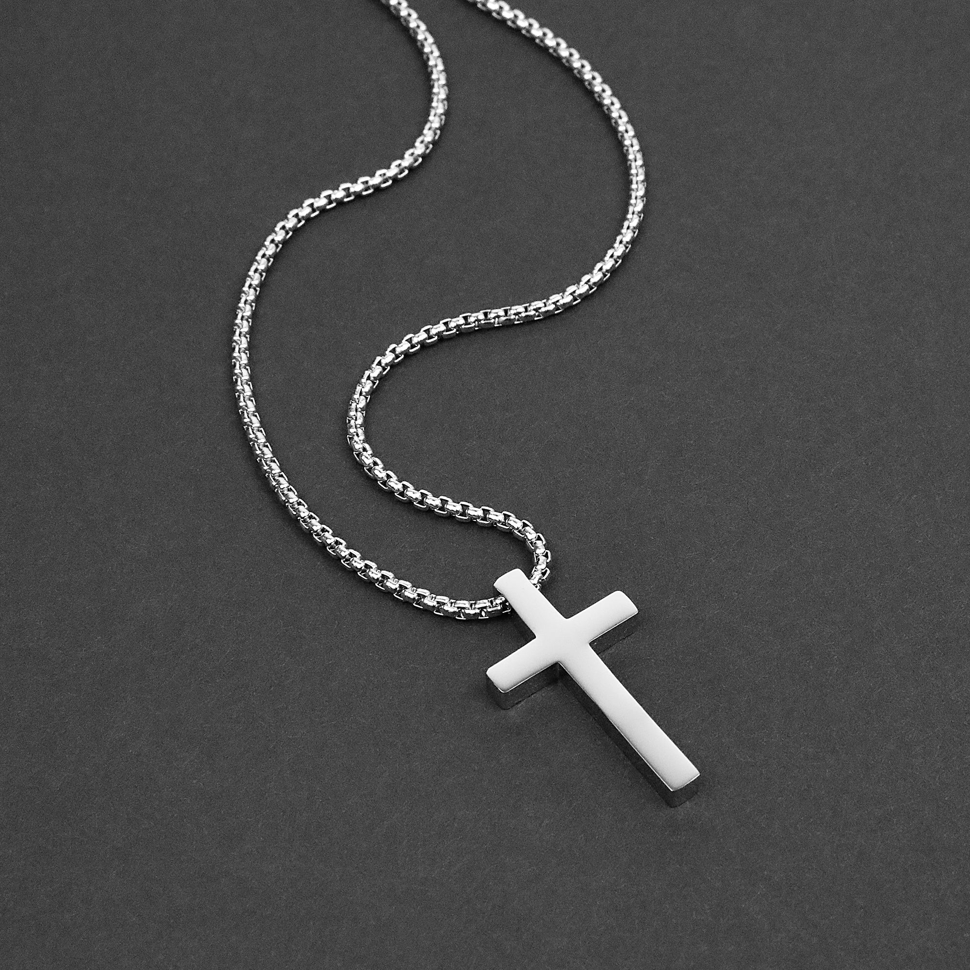 Silver Cross Pendant Necklace Stainless Steel Mens Curb Cuban Chain Gift  16-36