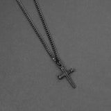 Minimal Nail Cross Necklace - Black