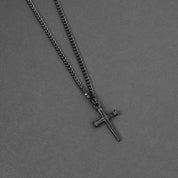 Minimal Nail Cross Necklace - Black