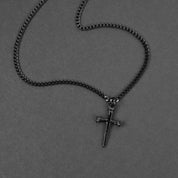 Minimal Nail Cross Necklace - Black