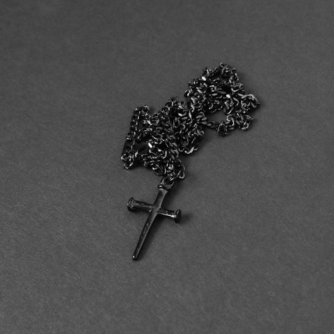 Minimal Nail Cross Necklace - Black