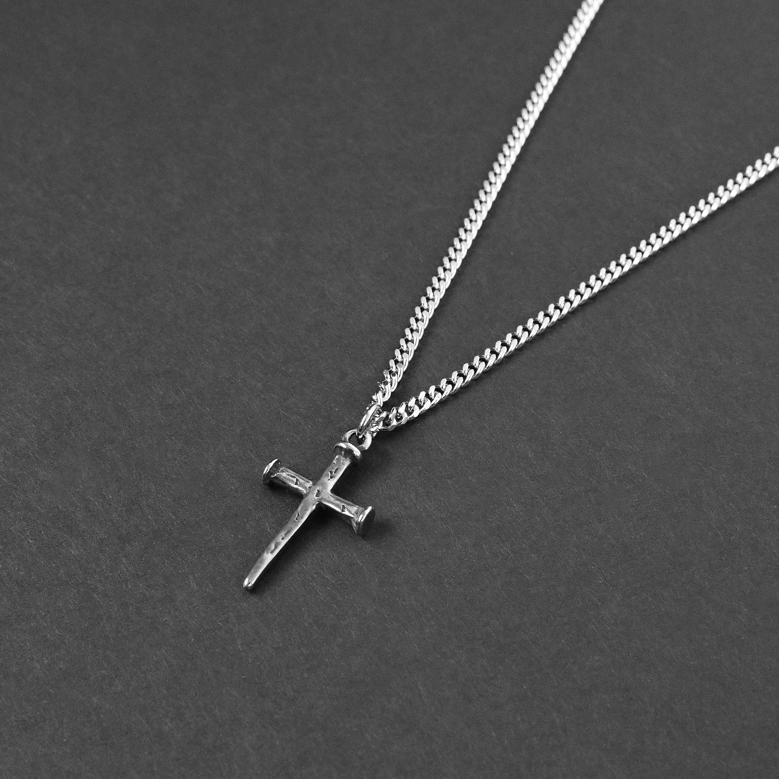 Minimal Nail Cross Necklace - Silver