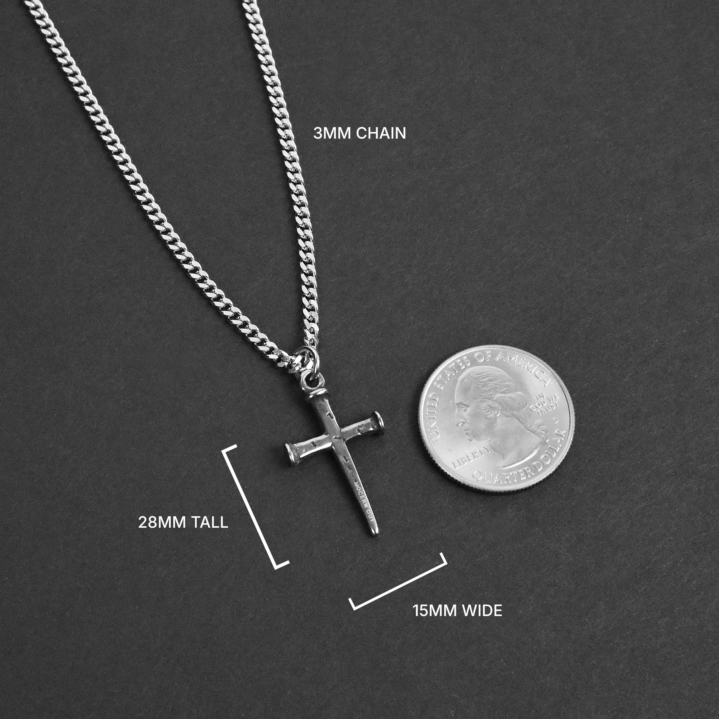 Minimal Nail Cross Necklace - Silver