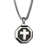 Ebony Wood Brim Cross Necklace - Silver