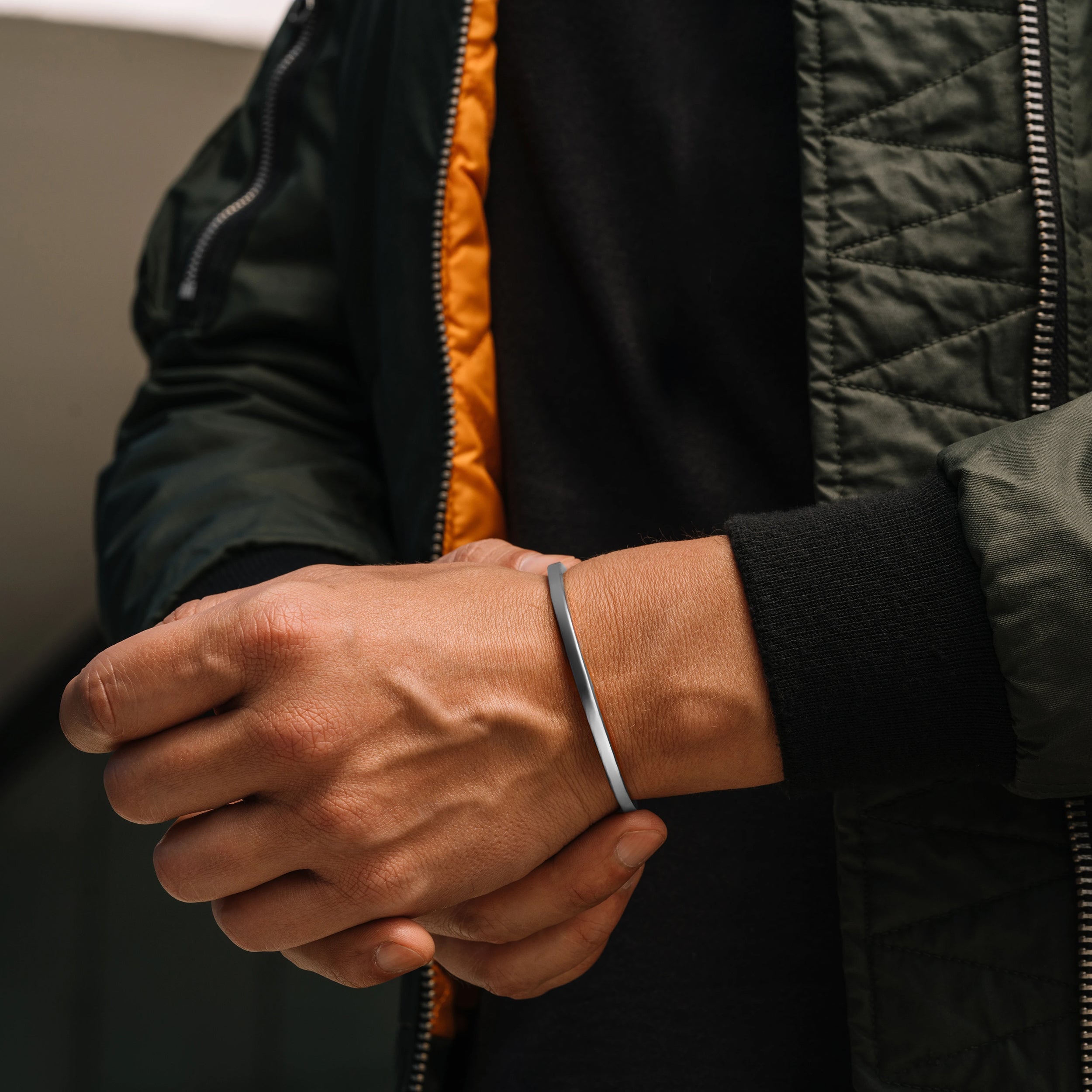 Minimal Cuff Bracelet - Matte Silver 4mm