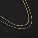 Duo Chain Necklace - Figaro x Box - Gold